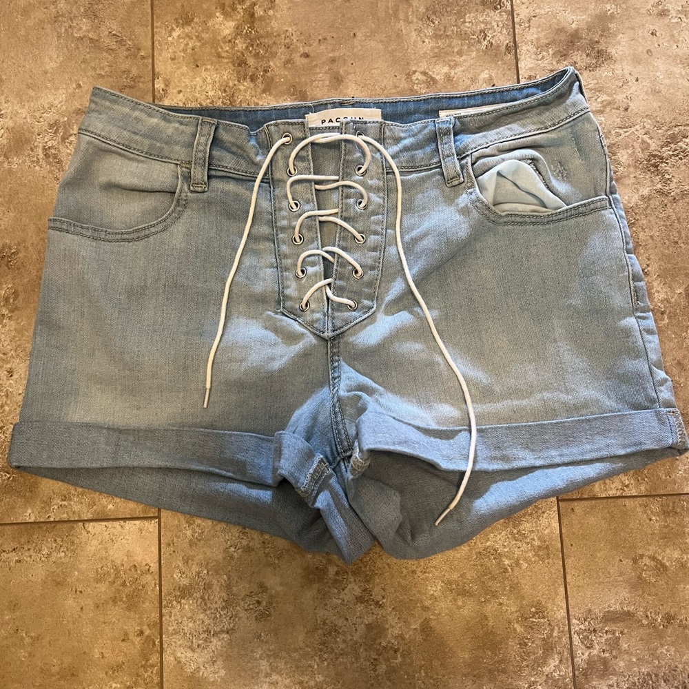 Pac Sun blue lace up jean shorts